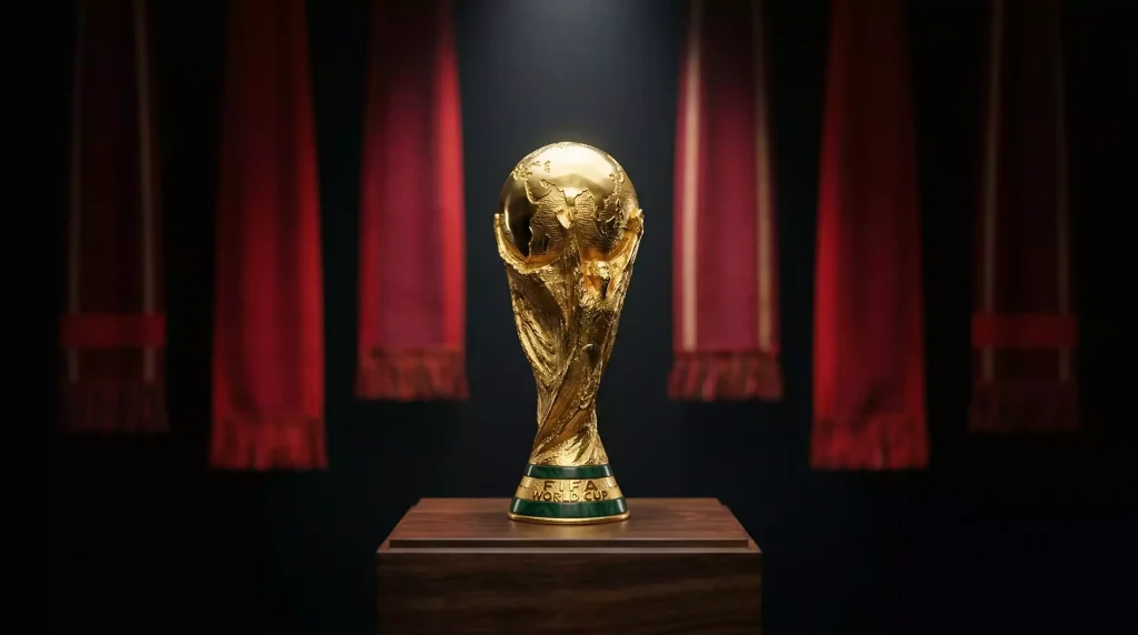 Trofeo de la Premier League rodeado de escudos de los clubes campeones históricos