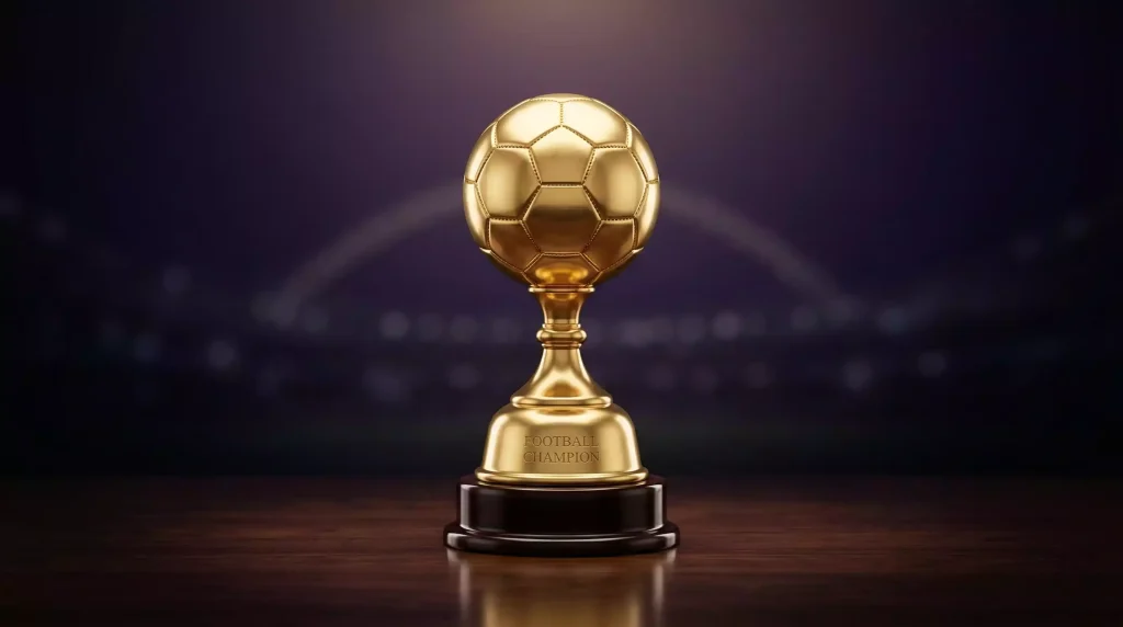 Palmarés de la Premier League: trofeo dorado de la liga inglesa sobre fondo oscuro